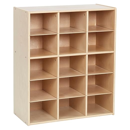 ECR4Kids Streamline 15 Cubby Tray Storage Cabinet, 5x3, Classroom Furniture, Natural