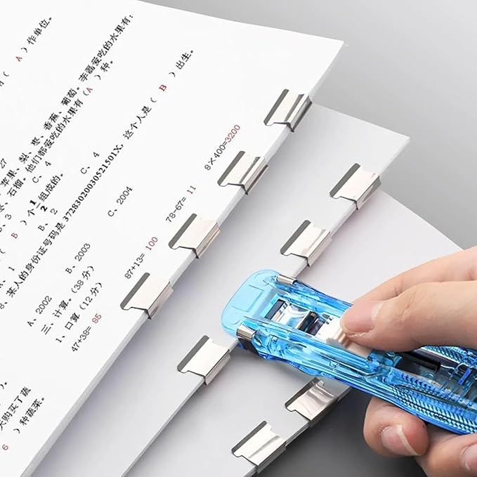 Portable Binder Clip Stapler, Includes 100 Reusable Clips, Handheld Paper Clam Clip Dispenser Large Size, Mini Push Stapler Clamp Staplers for Desktop Document Home School Desk Office(Red*2)