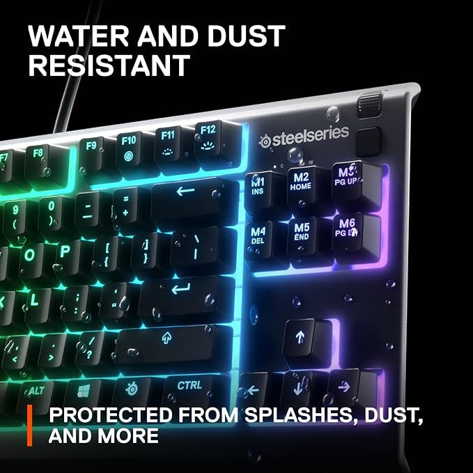 SteelSeries Apex 3 TKL RGB Gaming Keyboard – Tenkeyless Compact Form Factor - 8-Zone RGB Illumination – IP32 Water & Dust Resistant – Whisper Quiet Gaming Switch – Gaming Grade Anti-Ghosting,Black