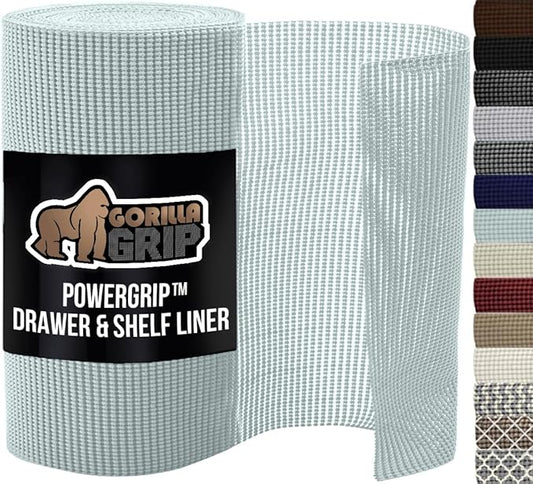 GORILLA GRIP powerGRIP Drawer Shelf and Cabinet Liner, Thick Strong Hold, Non-Adhesive Liners Protect Kitchen Cabinets and Cupboard, Bathroom Drawers, Easy Install, Breathable Mat, 17.5" x10' Spa Blue