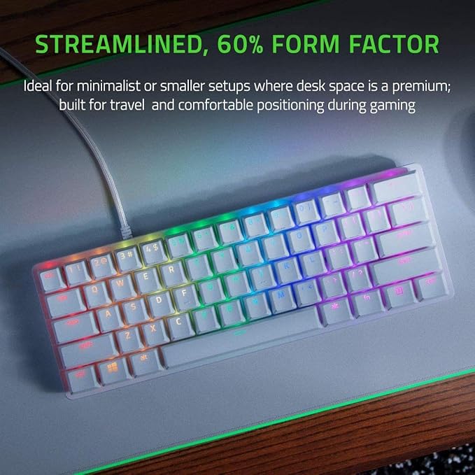 Razer Huntsman Mini 60% Gaming Keyboard: Fast Keyboard Switches - Clicky Optical Switches - Chroma RGB Lighting - PBT Keycaps - Onboard Memory - Snap Tap - White