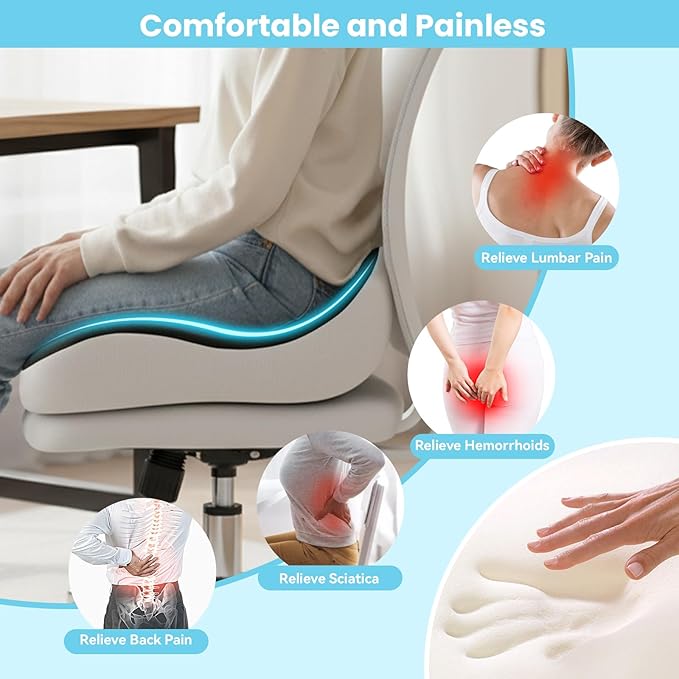 Seat Cushion,Office Chair Memory Cushion, Ergonomic Design, Relieve Sciatica and Long-Term Sitting Pain, Suitable for desks, car Seats, Games, wheelchairs