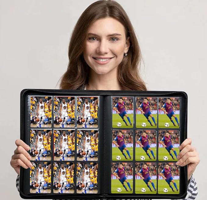 9-Pocket Zippered Trading Card Binder, 864 Pockets Double-Sided Side-Loading Card Organizer Album, PU Leather Card Holder Protector for MTG, TCG, Sports Cards (Black)