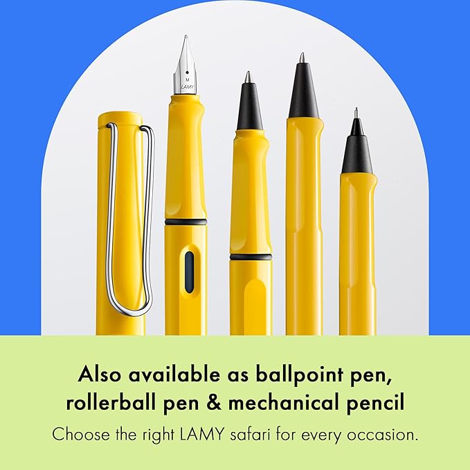 LAMY safari yellow - Fountain Pen with ergonomic grip & polished steel nib in size B - ideal for any Writing & Calligraphy - including LAMY T 10 blue cartridge - Right-Handed