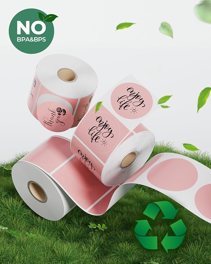 MUNBYN 2 Inch Pink Circle Thermal Sticker Labels, Self-Adhesive Round Direct Thermal Labels for Logo Design, QR Code, 750 Sheets/1 Roll