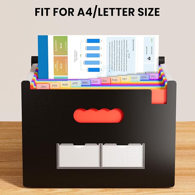 Sooez 24 Pockets Expanding File Folder with Blank Labels, According File Organizer with Expandable Cover, Desktop Accordion Folders Letter A4 Paper Document Storage Organizer, Purple