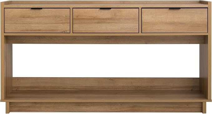 Prepac Natural Oak Simply Modern Entryway Table, Narrow Console Table with 3 Drawers, Media Console with Storage, 15.75" D x 60.25" W x 32" H