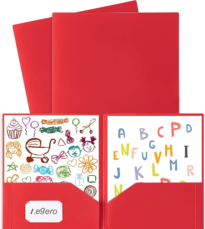 Plastic Folders with Pockets (7 Pack, Officewhite), Durable Heavy Duty File Folders with Business Card Slot, 2-Pocket Folder for Schoolwork & Office,Letter Size