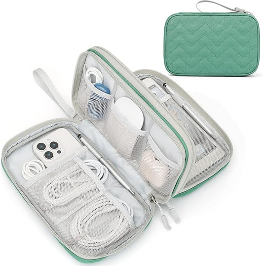 FYY Electronic Organizer, Large Travel Cable Organizer Bag Pouch Electronic Accessories Carry Case Portable Waterproof Double Layers All-in-One Storage Bag for Cable, Cord, Charger, Pattern Green