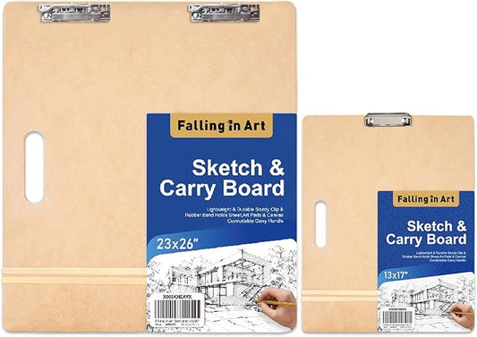 Falling in Art 13X17 & 23X26 Sketch Board Set, Drawing Tote Board for Artists with Sturdy Clip and Rubber Bands, Portable Art Clipboard for Classroom and Studio Drawing