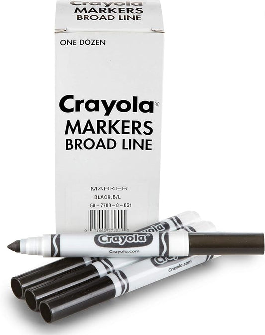 Crayola Broad Line Markers - Black (12ct), Markers for Kids, Bulk School Supplies for Teachers, Nontoxic, Marker Refill with Reusable Box