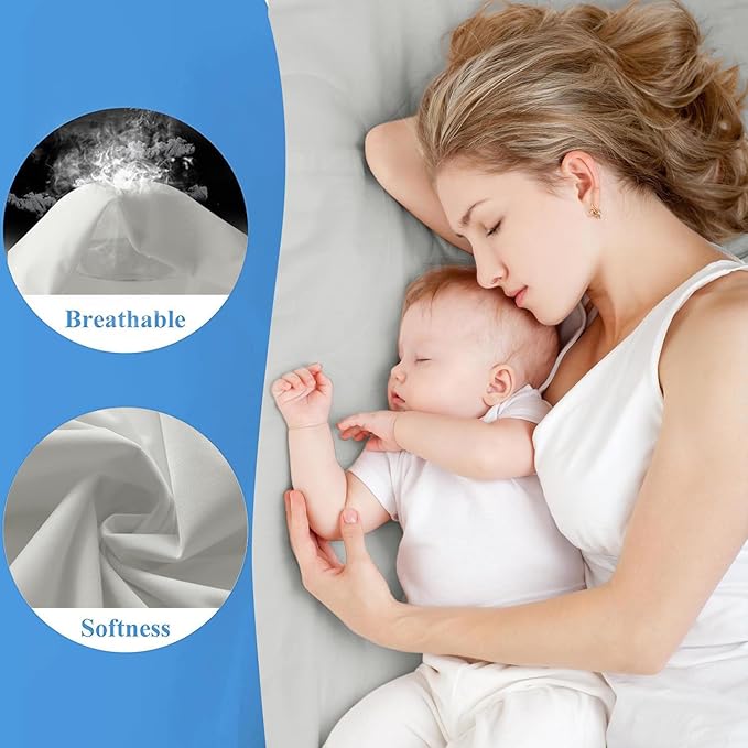 2 Pack Full Premium Waterproof Mattress Protector, Soft Breathable Mattress Pad, Noiseless Waterproof Bed Cover - Stretch to 21" Fitted Deep Pocket Mattress Protection Cover - Light Grey
