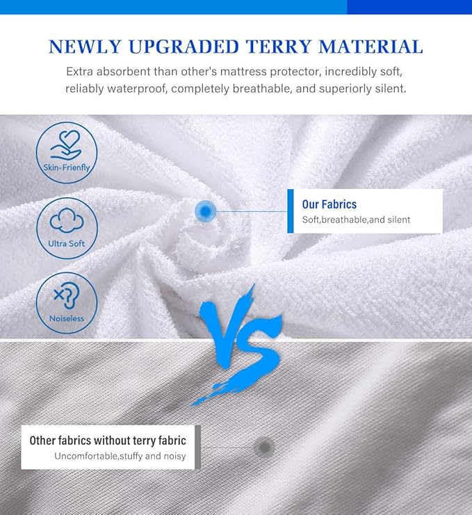 Artivestion Twin Mattress Protector, Waterproof Mattress Cover - 2 Pack, White, 39x75 inches, Polycotton, Breathable, Soft, Quiet, Washable, for Adults