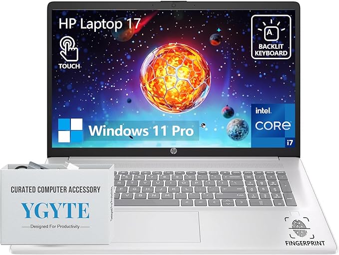 HP 17 Touchscreen Laptop Computer, 17.3” HD+ Touch Screen Laptop Notebook PC, Intel 10-Core i7, 64GB RAM 2TB SSD, Windows 11 Pro, 10 Key Backlit Keyboard, Fingerprint Reader, Wi-Fi 6
