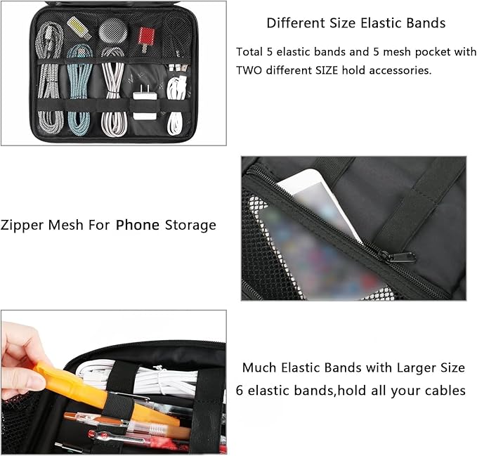 MATEIN Tech Organizer Travel Case, Large Water Resistant Cable Organizer for Electronic Accessories, Sturdy Carrying Tech Bag With Handle for Cord, Power Bank, Tablet (Up to 12.9inch), Peacock Blue