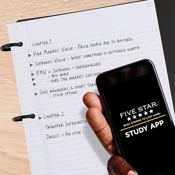 Five Star Flex Refillable Notebook + Study App, College Ruled Paper and 1-1/2 Inch TechLock Ring Binder with Pockets, Tabs and Dividers, 300 Sheet Capacity, White (29324AE2)