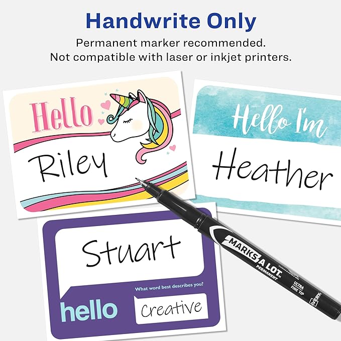 Avery Premium Event Name Tags, Ice Breaker Questions, No Lift No Curl, 80 Handwriteable Name Stickers
