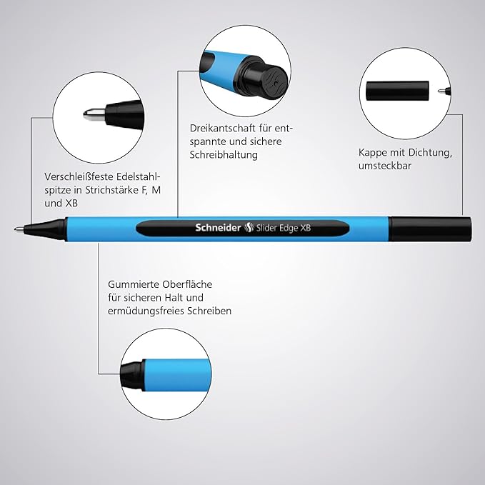 Schneider Slider Edge XB (Extra Broad) Ballpoint Pen, 1.4 mm, Light Blue Barrel, Green Ink, Box of 10 Pens (152204)