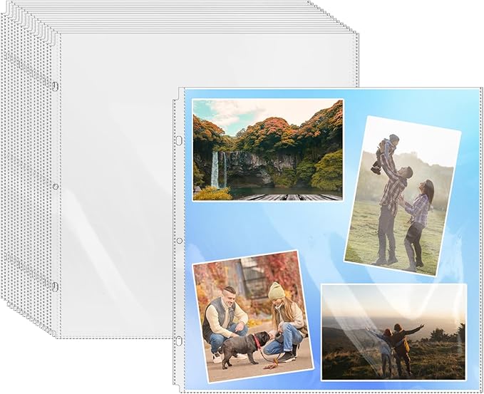 100 Sheets 12''x12'' Heavyweight Plastic Page Protectors, Scrapbook Page Protectors, Craft Paper Protective Sleeves, Scrapbook Refill Pages for Photo Scrapbook Binder Album