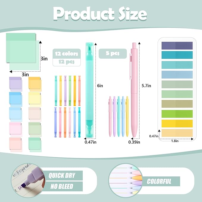 Jutom 38 Pcs Bible Journaling Study Kit for Women, Book Annotation Supplies with Highlighters Pens, Tabs, Sticky Notes, Markers for Christian Office Bible Study Supplies(Bright Color,Square)