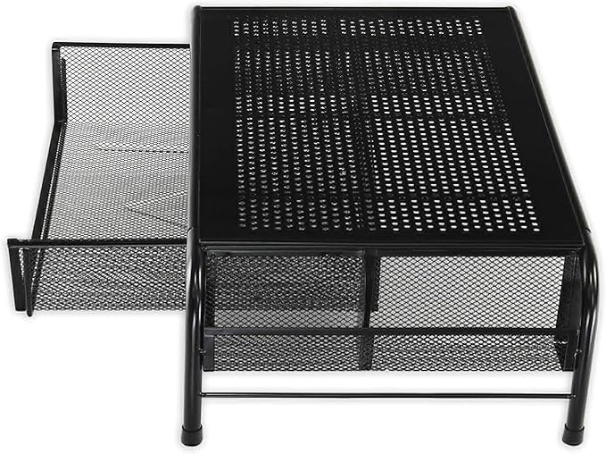 Simple Houseware Metal Desk Monitor Stand Riser with Organizer Drawer, Black