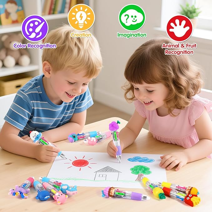 arscniek 60Pcs Multicolor Pen in One, 4-in-1 0.5mm Fine Point Cute Pens, Fun Kawaii Ballpoint Pen for Children's Party Favors, Classroom Prizes, Teacher School Supplies, Bulk Gifts for Students