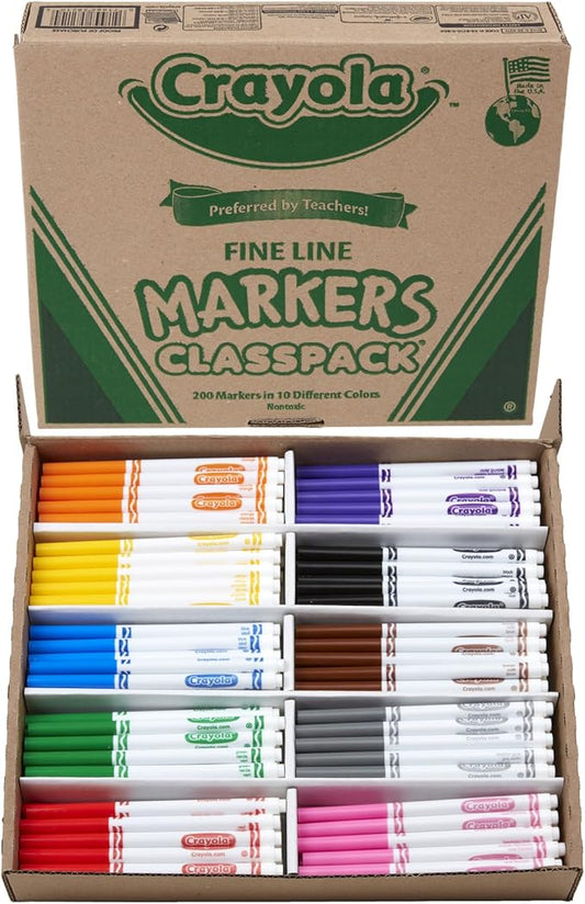 Crayola Fine Line Markers Classpack (200ct), Bulk Kids' Markers For Preschool, Kindergarten, Elementary School Classrooms, Teacher Classroom Must Haves