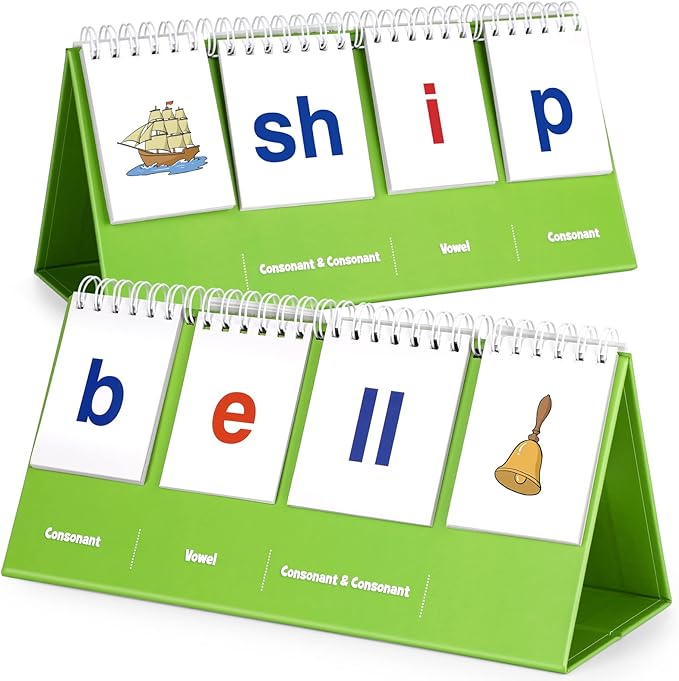 Aizweb CVCC & CCVC Word Builder,Phonics Games Flash Card for Preschool Kindergarten Classroom,Special Education Reading Manipulative Spelling Toy for Learning Activity Teacher School Supplies