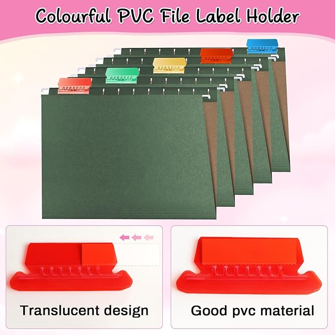 File Folder Tabs, Selizo 100 Sets Hanging File Folder Labels 2" Tabs and Inserts for Hanging Files (Multicolor)