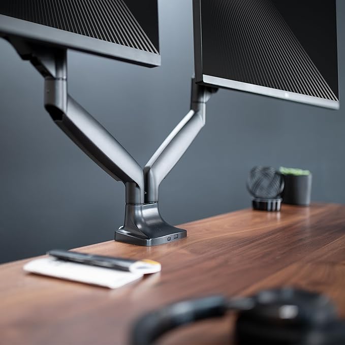 VIVO Premium Aluminum Heavy Duty Dual Monitor Arm for Ultrawide Monitors up to 40 inches and 24 lbs Each, Desk Mount Stand, Pneumatic Height, Max VESA 100x100, Black, STAND-V202Q