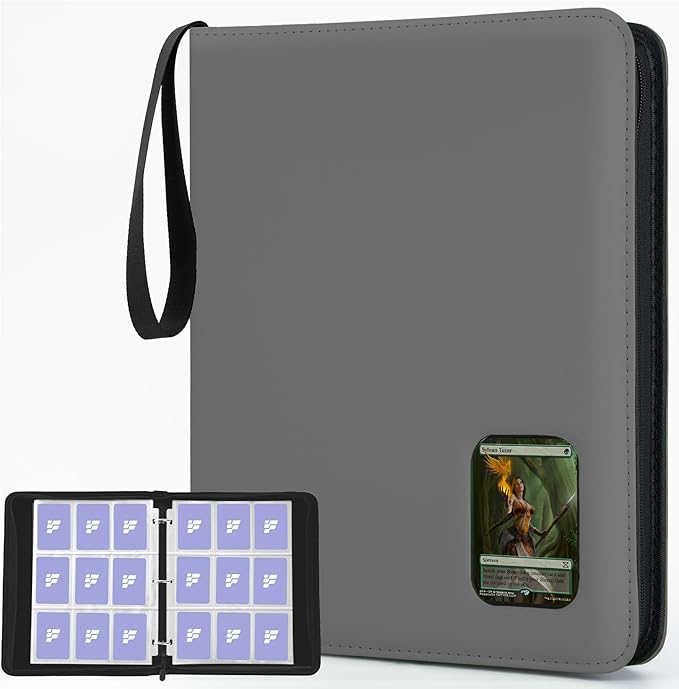 Card Binder 9 Pocket, Trading Card Binder with Clear Window Design, 720 Double Sided Pocket PU Collection Binder, Card Albums for MTG, TCG, and Sports Cards(Grey)