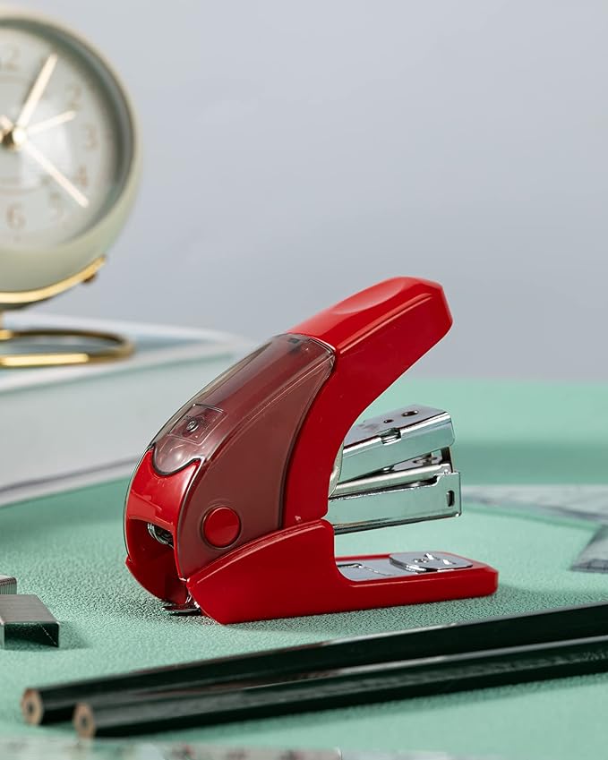 PAPERPAL Effortless Mini Stapler Set, 20 Sheet Capacity, Integrated Remover & Staple Storage, Holds 1/4" Staples, Includes 1000 Staples, Lightweight, Office, School & Daily Use, Red