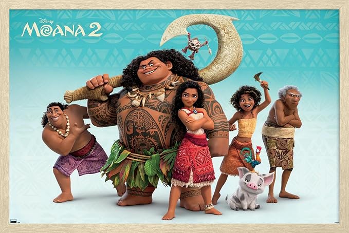 Disney Moana 2 - Group Wall Poster, 34L" x 22.4W", Blonde Framed Version