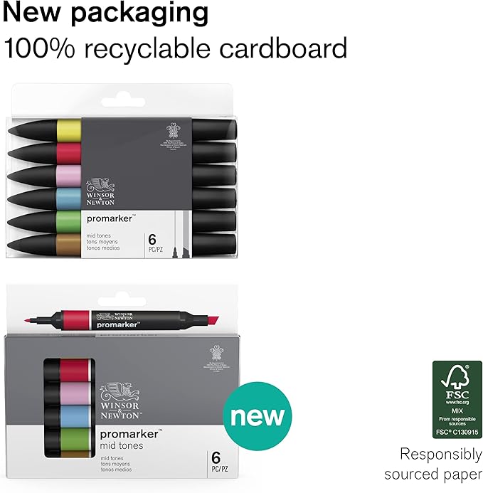 Winsor & Newton ProMarker Set, 6 Count, Mid Tones