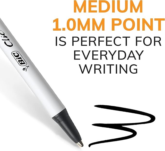 BIC Clic Stic Black Retractable Ballpoint Pens,Medium Point (1.0mm),Round Barrel Design for Comfortable Writing,24 Count (Pack of 2)