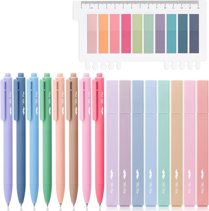 Mr. Pen Aesthetic Bible Highlighter and Pen Set, 16 Pack, 200 Sheets Transparent Sticky Tabs, No Bleed, Chisel Tip