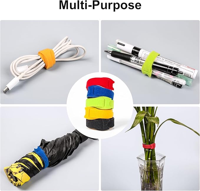 OneLeaf 180PCS Valuable Wire Organizer 4Inch Reusable Cable Ties with Hook and Loop, Colorful Fastening Cord Ties Wire Management for Home, Office, Data Centers, and Electronics, 5 colors