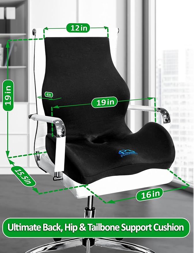 Ergonomic Memory Foam Seat Cushion for Office Chair, Car Seat, Dining, Gaming Chair & Wheelchair, Full Back & Lumbar Support Pillow One Piece, Back Pain Relief, Coccyx, Tailbone & Sciatica Pain Relief