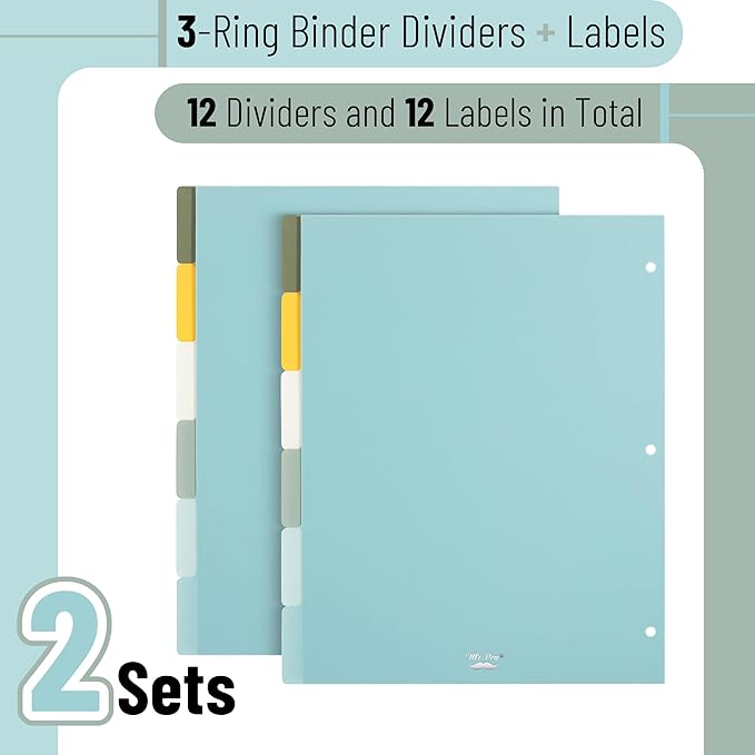 Mr. Pen- 3 Ring Binder Dividers with Tabs, 2 Sets, 6 Pack/Set, Letter Size, Earthlight Colors, Plastic 6 Tab Dividers for 3 Ring Binder with 12 pcs Labels