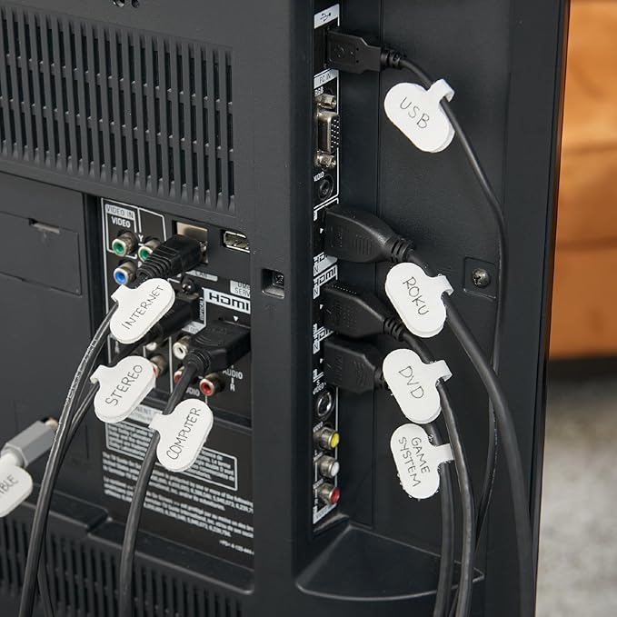 Cable Labels by Wrap-It Storage, Regular, White (36 Pack) - Write On Cord Labels, Wire Labels, Cable Tags and Wire Tags for Cable Management and Electronics, Computers. Great Stocking Stuffer