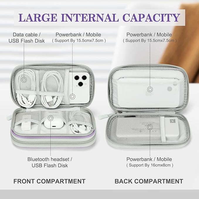 FYY Electronic Organizer, Travel Cable Organizer Bag Pouch Electronic Accessories Carry Case Portable Waterproof Double Layers All-in-One Storage Bag for Cable, Cord, Charger, Phone,-Light Purple