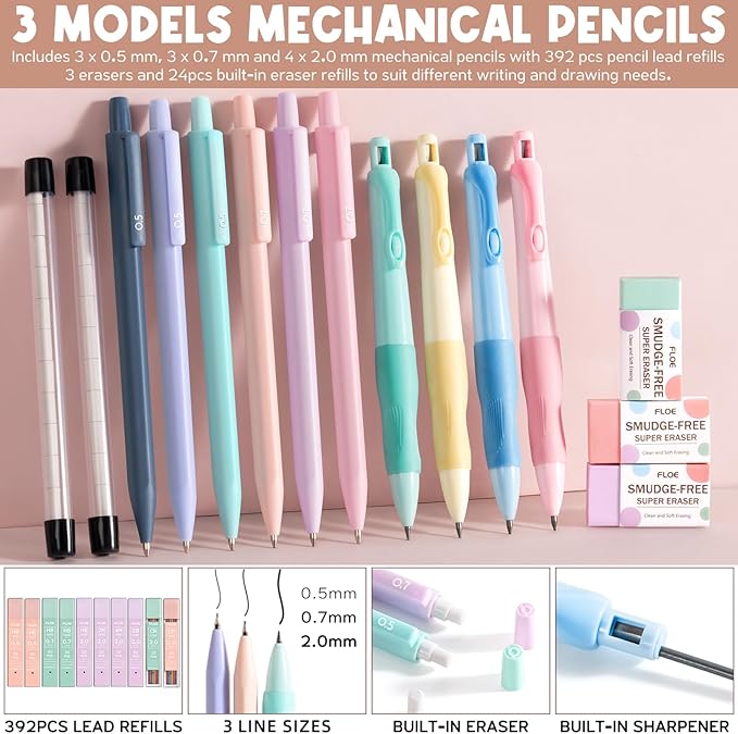 65PCS Aesthetic School Supplies with Cute Pencil Case, Pastel Highlighters Gel Pens Mechanical Pencils Set 0.5 0.7 & 2.0mm, Office Back to School Supplies College Essentials Kit Student Stationary Set