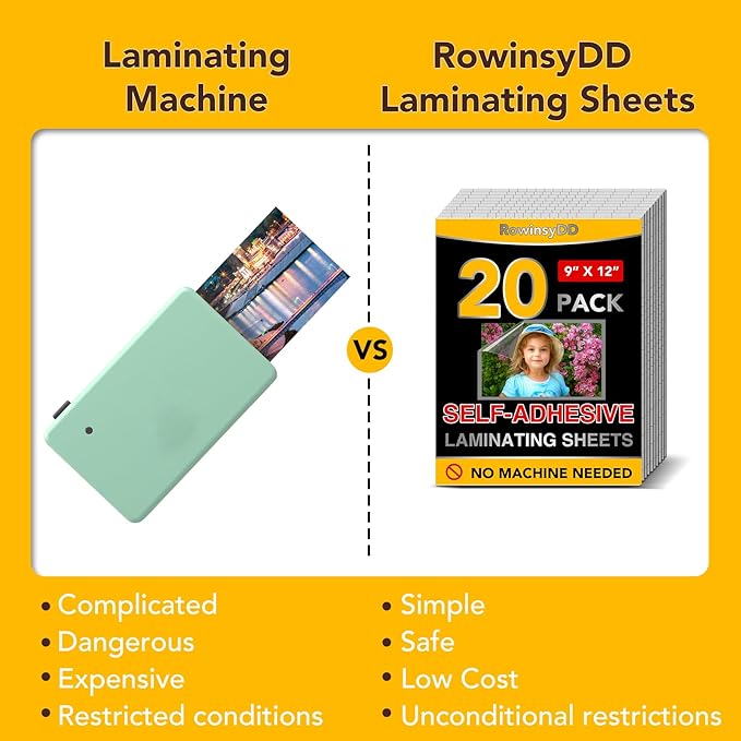 20 PCS Self-Adhesive Laminating Sheets, 9 x 12 Inches Self Adhesive Contact Paper, No Heat No Machine Needed Self Sealing Laminate Sheets
