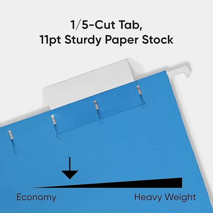 Smead Standard Hanging File Folders, 25 Count, Sky Blue, 1/5-Cut Adjustable Tabs, Letter Size (64068)