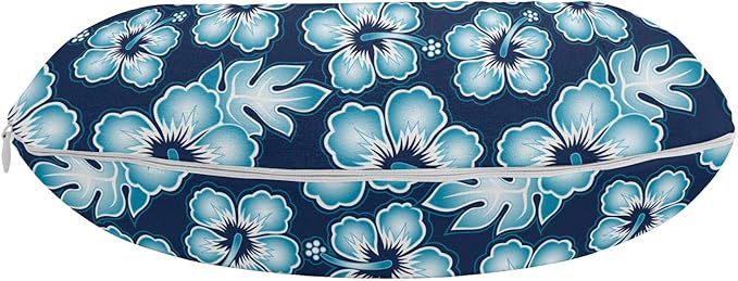 Ambesonne Aloha Travel Pillow Neck Rest, Hibiscus Hawaiian Tropical Island Flowers Petals and Buds Leaves Art Print, Memory Foam Traveling Accessory for Airplane and Car, 12", Dark Blue Sky Blue