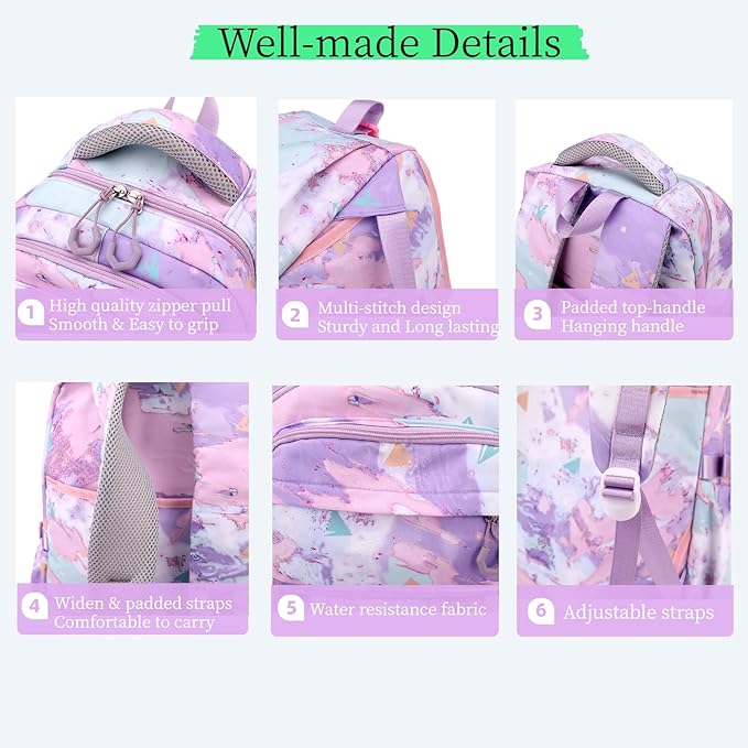 Kids Backpack for Girls School Bag with Lunch Box Elementary Middle High School Backpacks Students Boys Bookbag School Bags Set for Teens Girls (Blue)