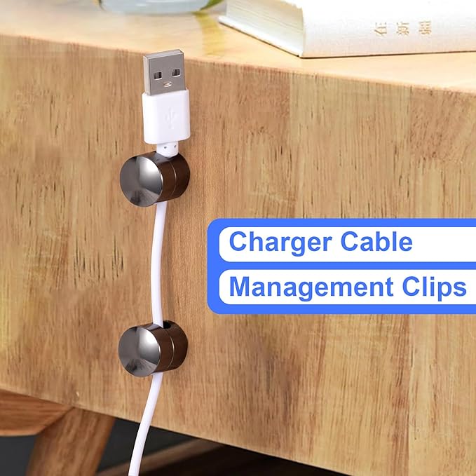 3 Sets Charger Holders for Cords, Black Adjustable Cable Anchor Holders, Adhesive Metal Cord Clips, Cable Management Wire Organizers for Desk, Office, Nightstand