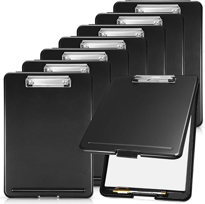 Geyee 8 Pcs Clipboard with Storage Plastic Foldable Nursing Clipboard Storage with Pen Holder 9. 5 x 13. 4 Inch Foldable Clip Board with Low Profile Clip for Student Teacher Nurse Office Supplies