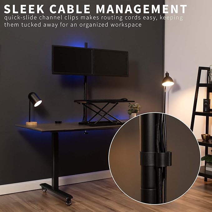 VIVO Dual Monitor Stand Up Desk Mount Extra Tall 39 inch Pole, Fully Adjustable Stand for up to 27 inch Screens, Black, STAND-V012