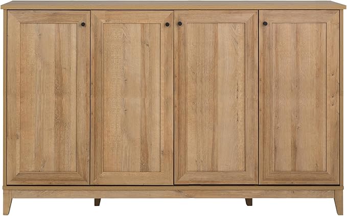 Prepac Yaletown 4 Panel Door Console Table with Storage, Oak Storage Cabinet with Doors and Shelves, Sideboard Storage Cabinet 60" W x 32" H x 16" D, OCBG-2220-1